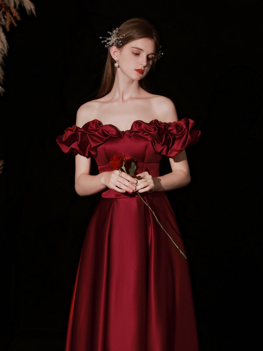 Burgundy Princess Cinderella Prom Dress Ball Gown