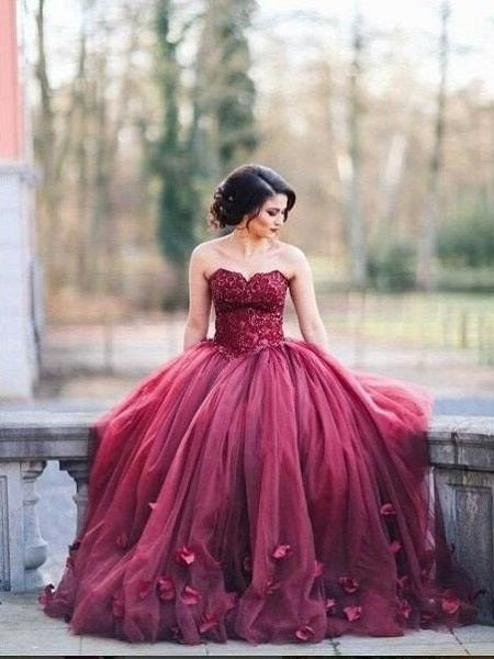 Burgundy Prom Dress,Puffy Prom Dress,Ball Gown Prom Dress,Burgundy Wedding Dress,MA025