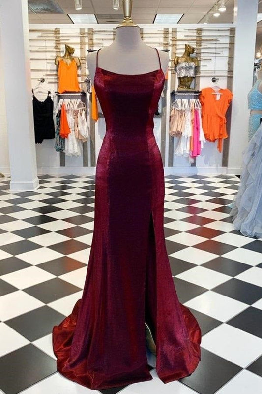 Burgundy Prom Dress with Slit Backless Prom Dress Burgundy Formal Dresses, 20081617