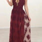Burgundy Flowy Long Formal Lace Prom Dress,GDC1109