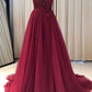 Cheap Red Prom Dress Tulle Lace Appliques V neck Prom Gown Wedding Party Dress,18021605