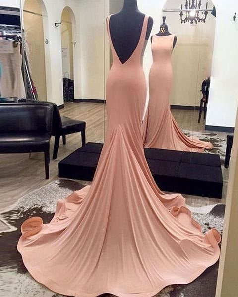 Coral Prom Dress,Bateau Prom Dress,Modest Prom Dress,Low Back Long Formal Dress,MA167