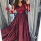 Custom Modest Burgundy Long Sleeve Prom Dress, Pretty Party Dress,GDC1230