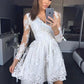 Cute White Lace Short Prom Dress with Sleeves,8th grade formal dresses,081509