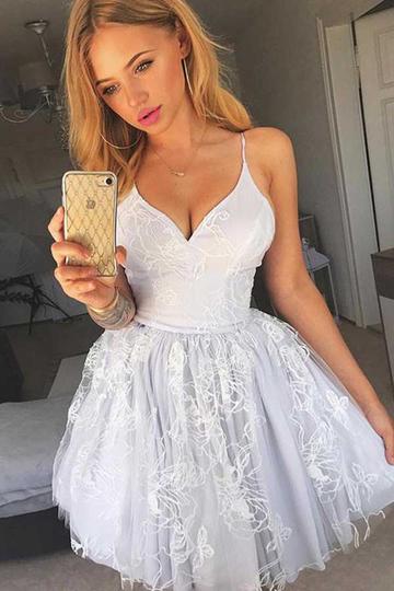 Cute White Tulle Mini Short Prom Dress,Short Homecoming Dress,Sweet 16 Dress,GDC1291