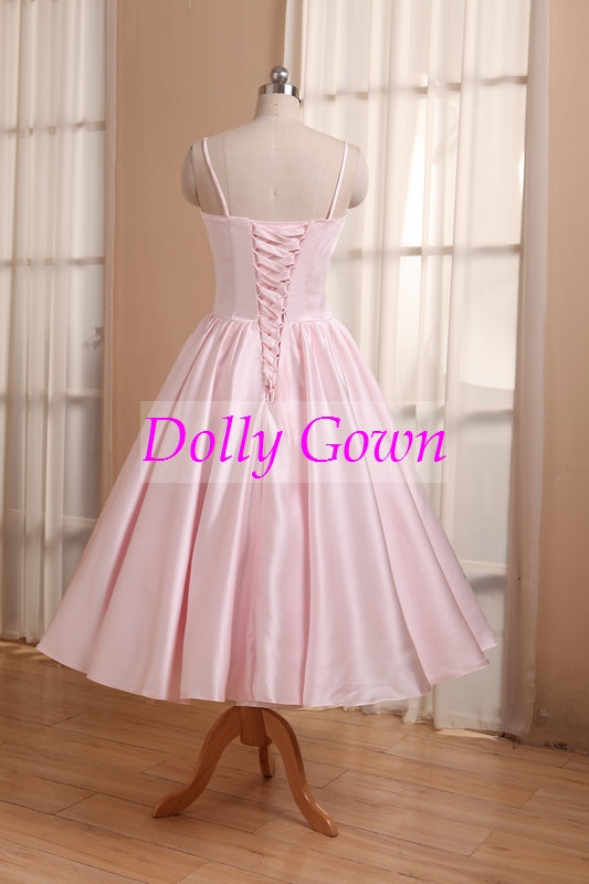 Pink Short Vintage Bridesmaid Dresses with Spaghetti Straps 50s style bridesmaid dresses 20081102