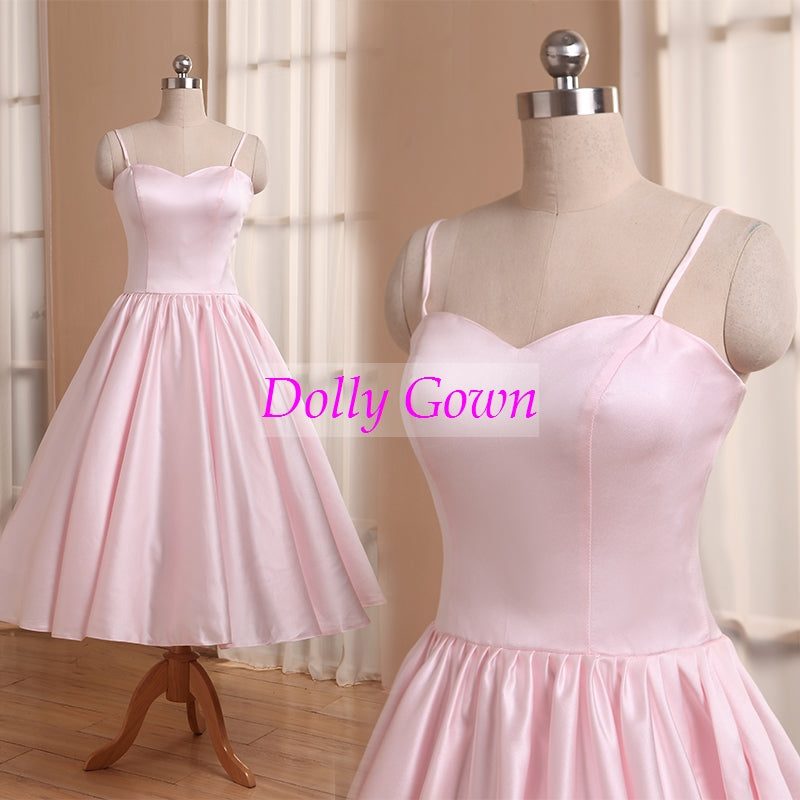 Pink Short Vintage Bridesmaid Dresses with Spaghetti Straps 50s style bridesmaid dresses 20081102