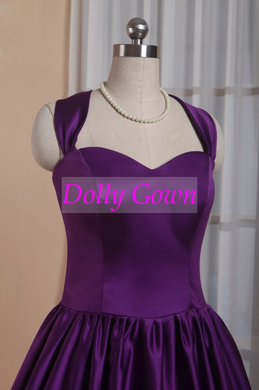 Robes de demoiselle d'honneur Vintage robes de demoiselle d'honneur de pays violet longueur de thé robes de demoiselle d'honneur de Style années 50 