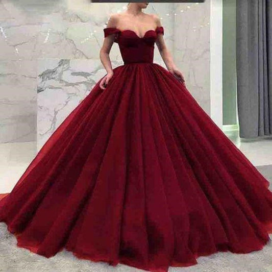 Disney Ball Gown Off Shoulder Tulle Quinceanera Maroon Prom Dresses,Ball Gown Wedding Dress,GDC1144
