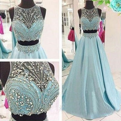 Disney Prom Dress,Blue Prom Dress,Two Piece Prom Dress,Ball Gown Prom Dress,MA067