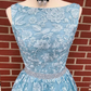 Staubiges blaues 2021 A-Linien-Ballkleid mit freiem Rücken Langes, staubiges blaues Abendkleid aus Spitze #21011220