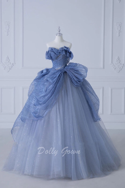 Dusty Blue Ball Gown Prom Dress
