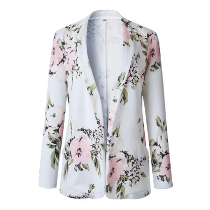 Eleganter Blazer für Damen, Blumenmuster, langärmelig, Blazer mit Revers, Mantel, weibliche Oberbekleidung