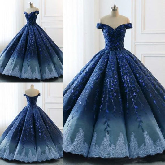Embre Blue Off Shoulder Ball Gown Occasion Prom Dress Quinceanera Dresses,GDC1244