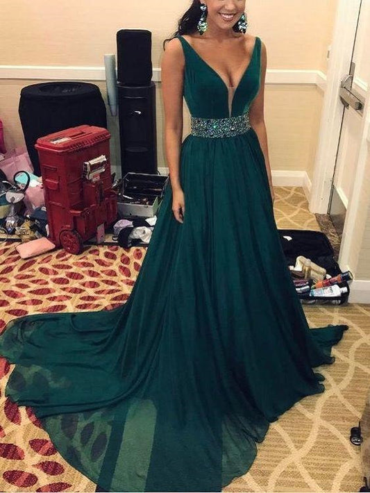 Emerald Green Chiffon Seductive Evening Dress Formal Prom Dress,GDC1219