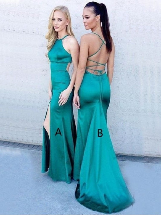 Emerald Green Prom Dress, Backless Prom Dress,Skin Tight Prom Dress with Slits and Open Back,MA018