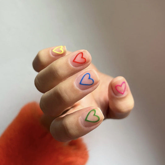 Valentinstag Herz Multicolor Kurze Squoval Press On Nails 