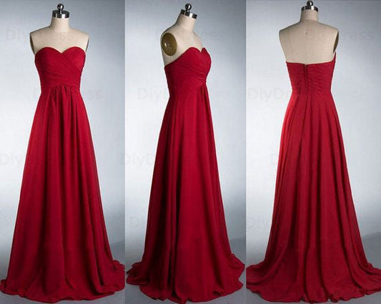 Red Bridesmaid Dresses,Long Bridesmaid Dresses,A-line Bridesmaid Dresses,Chiffon Bridesmaid Dresses,FS089