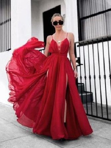Fashion Red Long Red Prom Dress Sexy Evening Dress Side slit,GDC1001