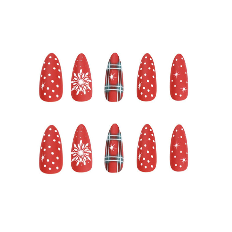 Weihnachten Schneeflocke Rot Medium Mandel Press On Nails 