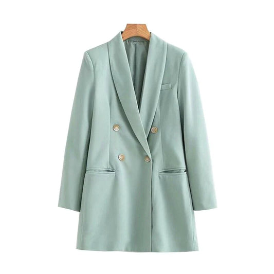 Damenmode Bürokleidung Zweireiher Blazer Mantel Vintage Langarm Locker sitzende weibliche Oberbekleidung Schicke Tops