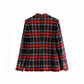 Vintage Double Breasted Blazers Coat Women Fashion Pockets Plaid Ladies Outerwear