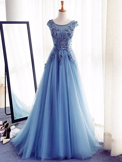 Robe de bal bleue, robe de bal modeste, Robe De Bal, robes formelles, robe de bal longue, MA003