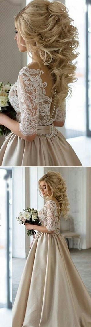 Champagne Wedding Dress, Champagne Prom Dress with Sleeves,Ball Gown Prom Dress,MA004