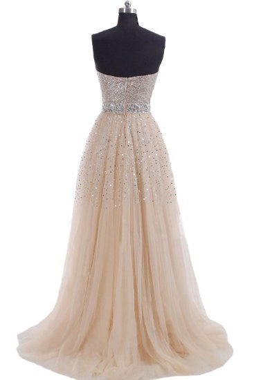 Champagne Prom Dress,Bling Prom Dress,Long Prom Dress,Strapless Prom Dress,MA009