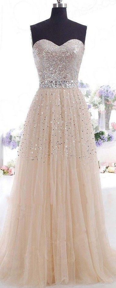 Champagne Prom Dress,Bling Prom Dress,Long Prom Dress,Strapless Prom Dress,MA009