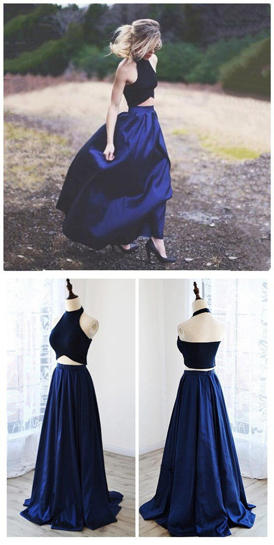 Country Prom Dress, Two Piece Prom Dress,Navy Prom Dress,Dresses for Wedding Guests,MA038