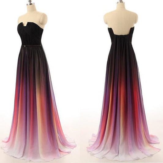 Ombre Chiffon Prom Dress,Long Prom Dress,Long Evening Dress,Dip Dye Bridesmaid Dress,MA048