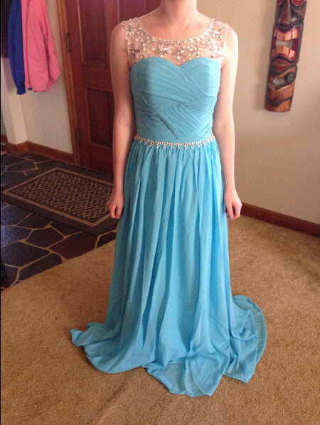 Blue Prom Gown,Prom Dress Long,Fashion Prom Dress,Chiffon Prom Dress,2017 Prom Dress,MA119