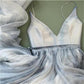 Boho Dusty Blue Wedding Dress Flowy Dusty Blue Prom Dress MA123