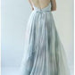 Boho Dusty Blue Wedding Dress Flowy Dusty Blue Prom Dress MA123