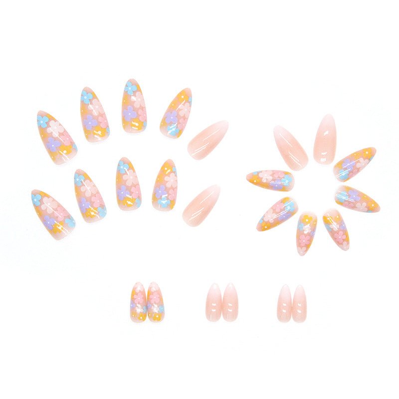 Mehrfarbige Blumen Medium Mandel Press On Nails 