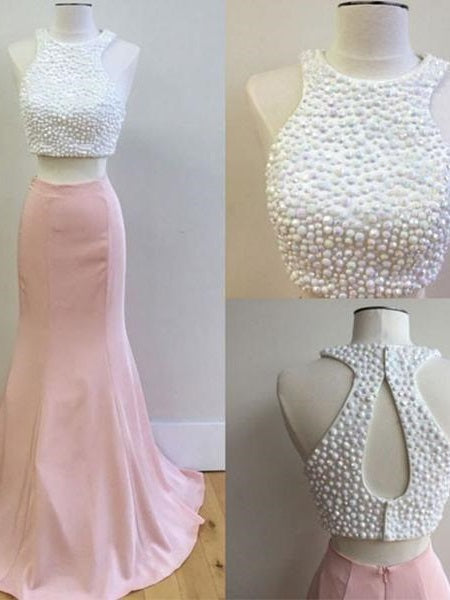 Pink  Two Piece Prom Dress Long Homecoming Dress Juniors Prom Dress MA169