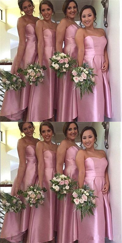Pink Strapless High Low Bridesmaid Dresses, Brautjungfernkleider,GDC1027