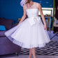 Robe de mariée courte Rockabilly à pois abordable avec reliure en satin, robe de mariée style pin-up des années 50, 20110631 