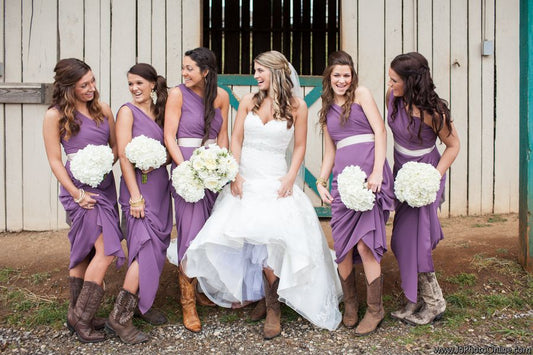 Purple One Shoulder Chiffon Long Country Style Bridesmaid Dress with Boots,20081826