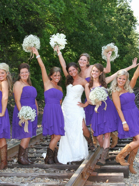 Purple Short Chiffon Bridesmaid Dresses with Cowgirl Boots,20081825