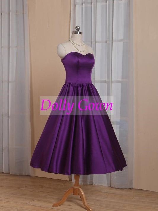 Purple Sweetheart 1950's Tea Length Country Style Vintage Bridesmaid Dresses