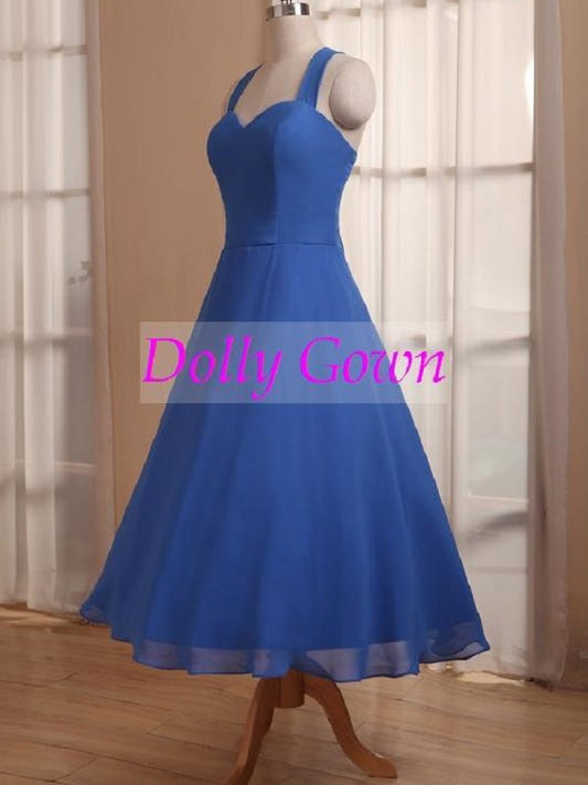 Royal Blue Tea Length 50s Style Vintage Bridesmaid Dresses 1950s bridesmaid dresses,20081103