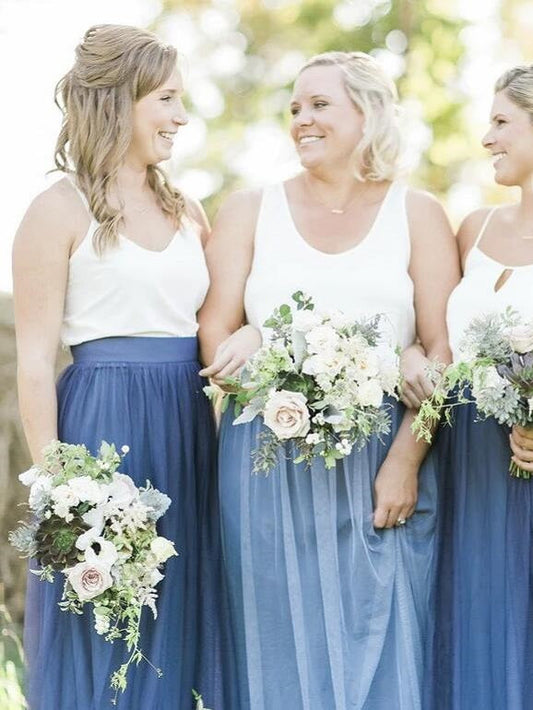 Rustic Boho Casual Tulle Skirt Flowy Two Piece Bridesmaid Dresses,20081823