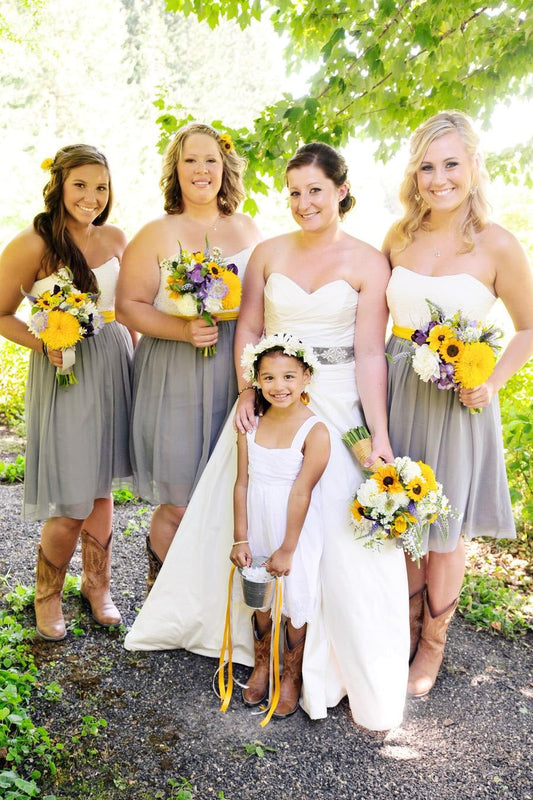 Rustic Short Tulle Two Color Strapless Bridesmaid Dress with Boots,Summer Bridesmaid Dress,20081803