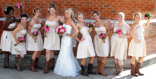 Rustic Taffeta Ruched Strapless Short Bridesmaid Dresses with Cowboy Boots,GDC1513