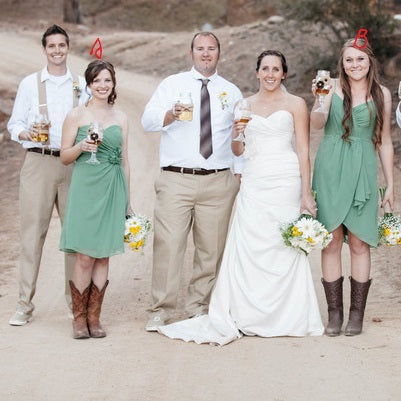 Sage Chiffon Short Rustic Wedding Mismatched Bridesmaid Dresses with Cowgirl Boots,GDC1513