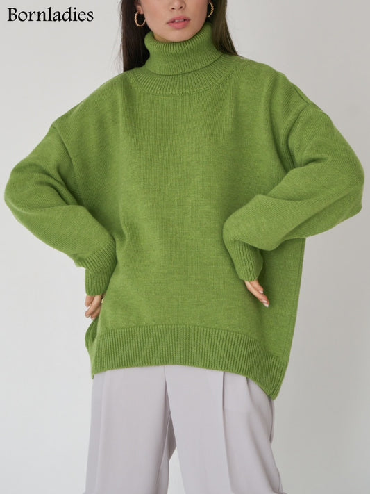 Women Turtleneck Sweater - crew neck sweat - Pullover Top Oversized Casual Loose Knitted Jumper Female Pull - ladieskits - sweatshirt vs sweater