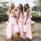 Trending Pink Strapless Hi-Lo Bridesmaid Dresses with Chic Bow Back,GDC1002