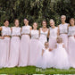 Trendy Lace Top Tulle Skirt Pink Two Piece Bridesmaid Dress,20081821